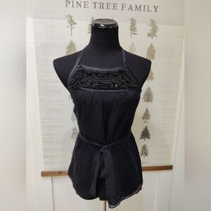 Banana Reublic 100% Silk Beaded Halter Top Chiffon Evening Blouse XS